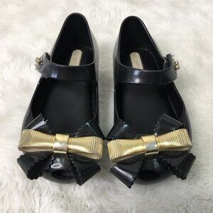 Mini Melissa Bow Black and Gold Shoes Size 8